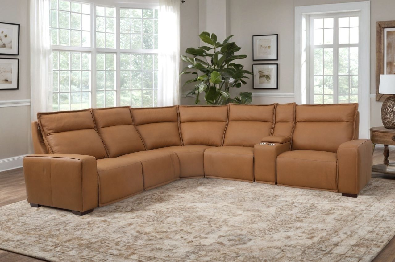 Walker’s Sectional A camel-colored sectional is shown in a lightly styled home scene, created using PyxMagic AI